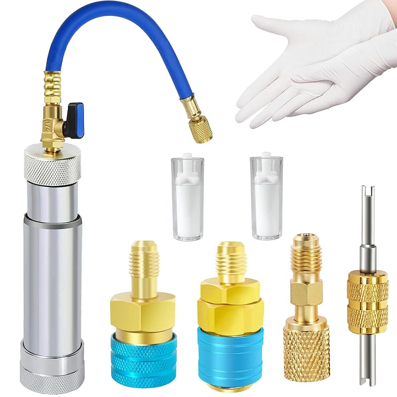 Injetor de Óleo e Corante para Ar-Condicionado R1234yf R134a R410a com Válvula de Fechamento e Adaptadores Boltigen AH78