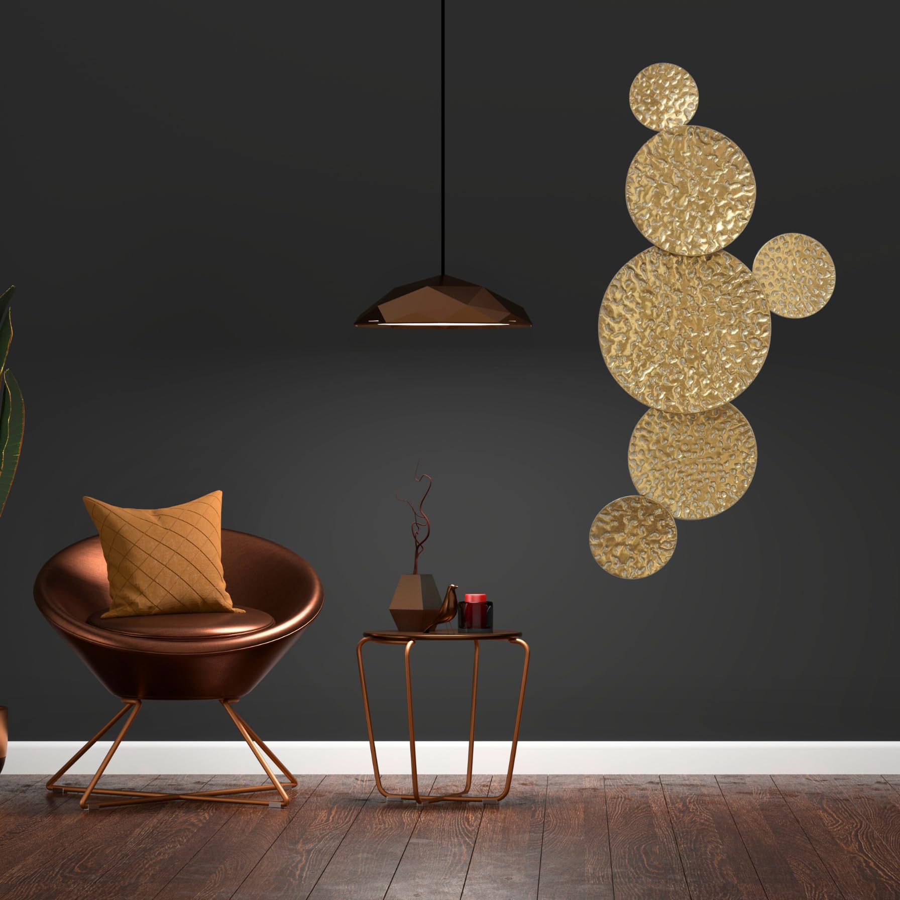 XXL Wanddeko NENUX Wandbild Metall Blumen Wandschmuck Kreise 118 x 55cm gold Deko Wohndeko