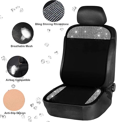 Miniatura 4 de Juego de 3 accesorios brillantes para el interior del automóvil para mujer, 2 pares de fundas de asiento delantero con reposabrazos y funda para