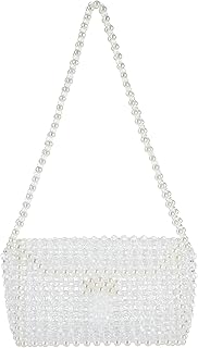 YUSHINY Women Acrylic Diamond Bead Transparent Shoulderbag Evening Shiny Message Bag for Girls (White)