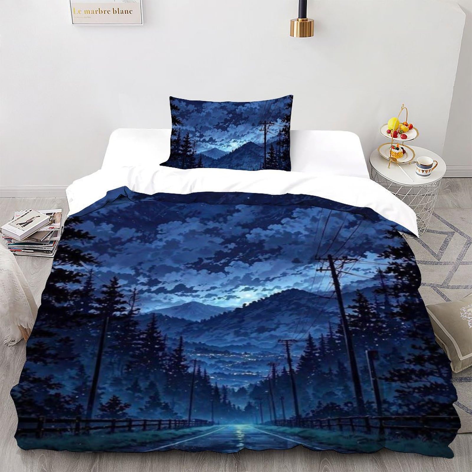 Housse de couette imprimé 3D forêt et plantes en microfibre douce avec taies d'oreiller single