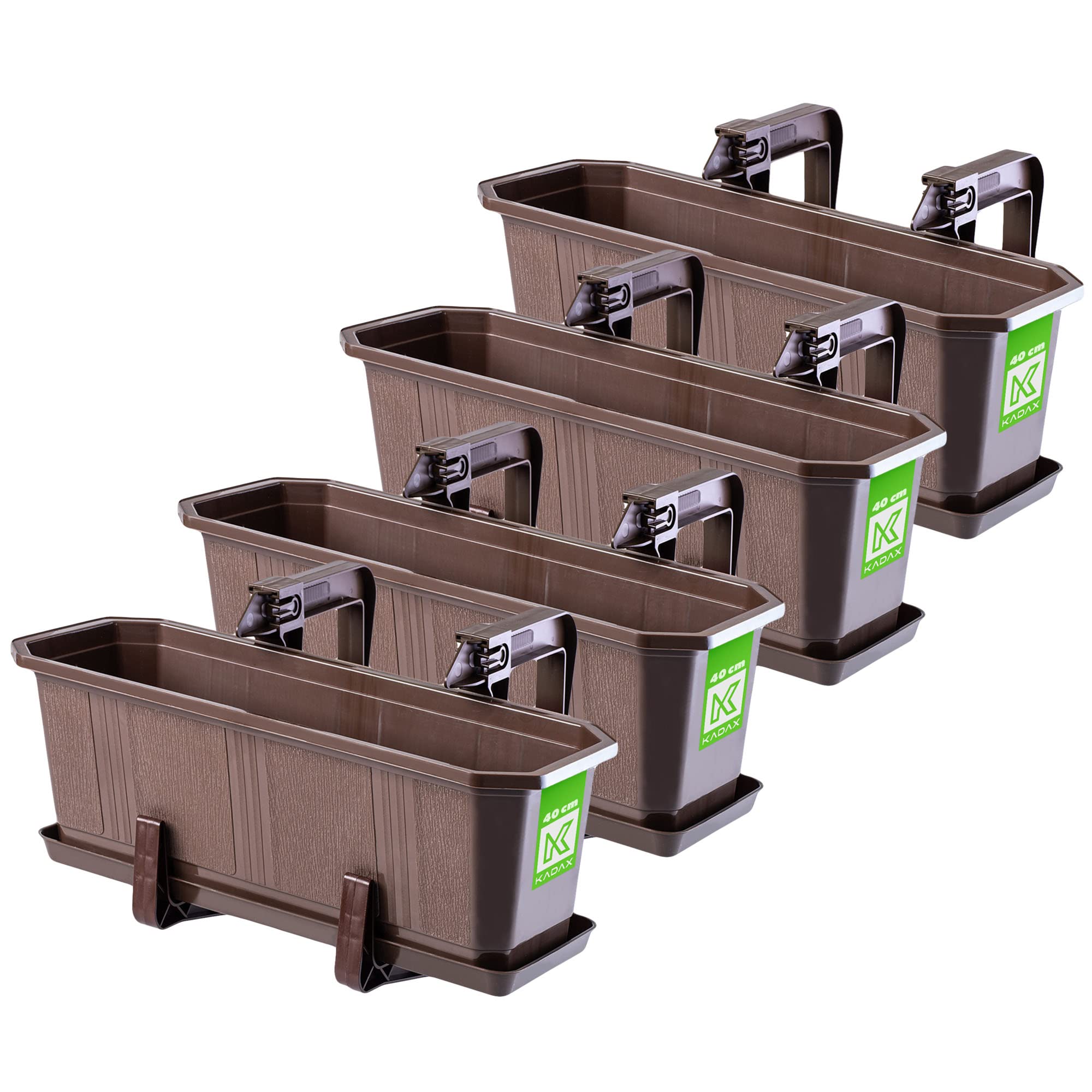 Jardinière pour balcon en plastique KADAX lot de 4 pots marrons de 40 cm pour fleurs et herbes
