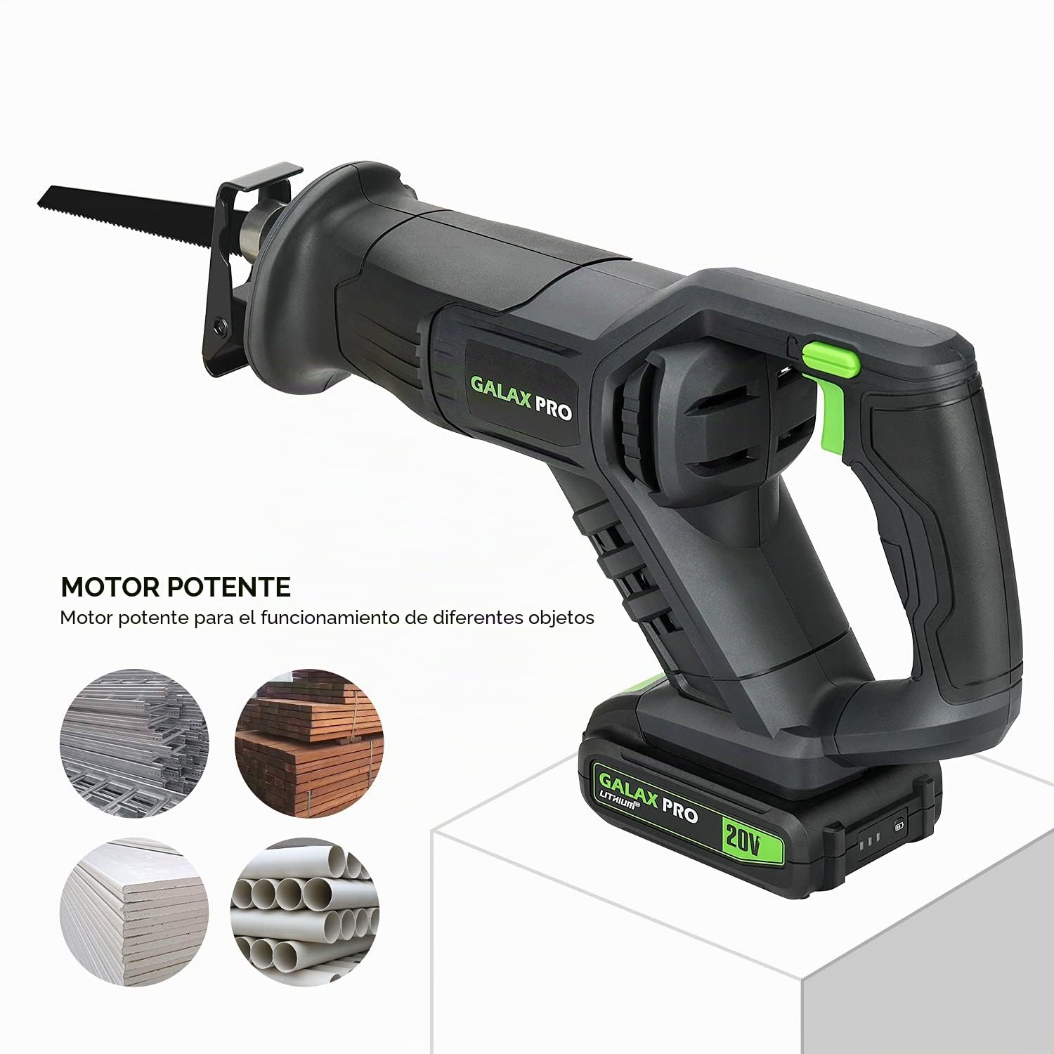 GALAX PRO Sierra Sable Bateria 20V con Cargador,3000 SPM Sierra Sable con 3 hojas de sierra para madera, 2 hojas de sierra para metal, longitud de carrera de 22 mm,Ideal para Cortar Madera y Metal