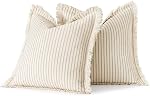 MIULEE Boîte de 2 Khaki Couvertures d'oreillers à jet rayé Coussin de canapé Couvres avec lin de frange Étui décoratif Accent avec des tassels pour canapé Salon Lit à la maison Decor 18x18 1 cm