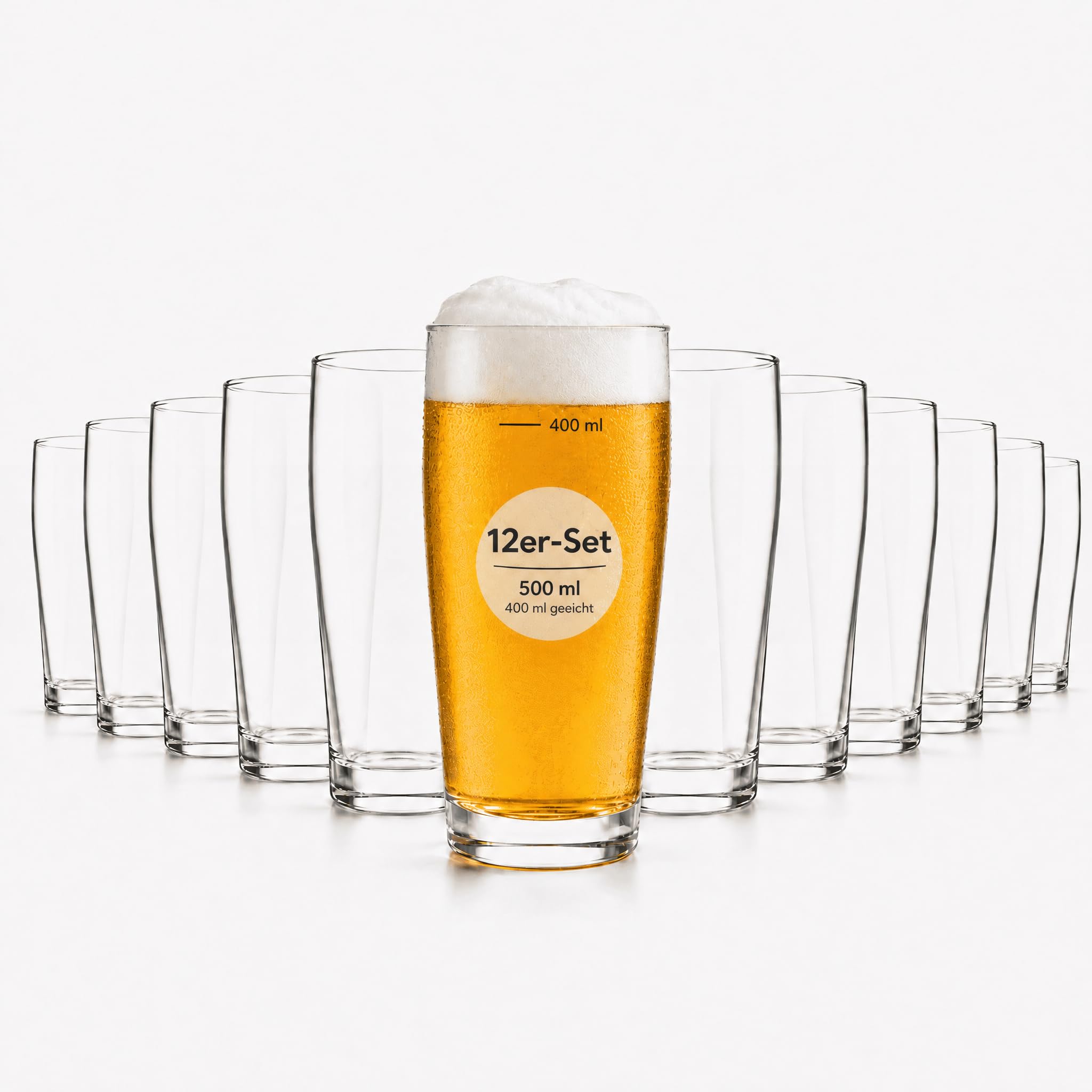 Willibecher 500 ml, geeicht 400 ml, 36er Set Trinkgläser | Klare Biergläser mit sichtbarem Eichstrich – für Gastronomie, Events und den täglichen Gebrauch