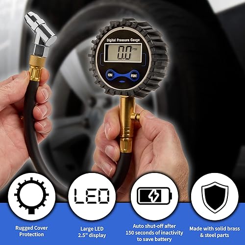 Miniatura 4 de MeasuPro Medidor digital de presión de neumáticos con válvula de purgador de aire incorporada, retroiluminación LED, medidor de aire de fácil