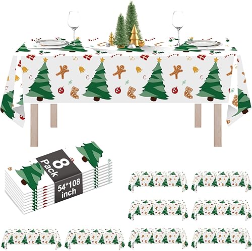 Vista 34 de Paquete de 8 manteles de plástico de 54 x 108 pulgadas, manteles desechables para mesas de 6 a 8 pies, mantel rectangular para mesas para fiestas