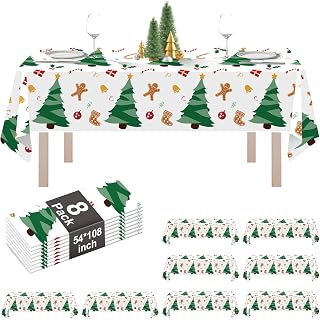 8 Pack Christmas Tree Plastic Tablecloth 54" x 108" Disposable Christmas Table Cloths for 6 to 8 Foot Tables Rectangle Table Cover for Parties (Christmas Tree, Rectangle)