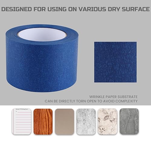 Miniatura 5 de Lichamp Cinta adhesiva ancha de 3 pulgadas, 1 paquete de cinta azul para pintores, papel de enmascarar azul, 3 pulgadas x 55 yardas x 1 rollo