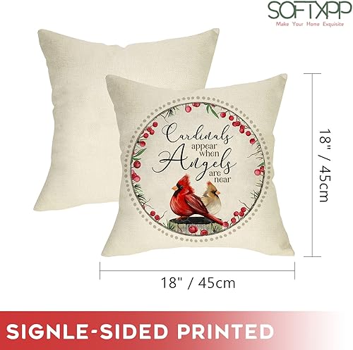 Miniatura 9 de Softxpp Funda de almohada decorativa de cardenal de invierno, diseño de pájaros rojos de Navidad, conos de pino, con cita de cotización, bayas de