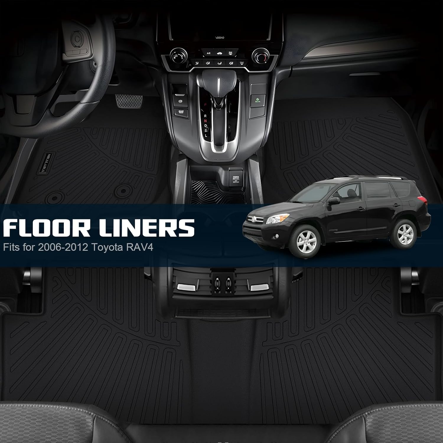 Floor Mats & Trunk Mat for 2006-2012 Toyota RAV4 All Weather Protection TPE Rubber Full Set Automotive Floor Liners & Cargo Liner 2011 Toyota RAV4 Accessories, Odorless Anti-Slip, Black