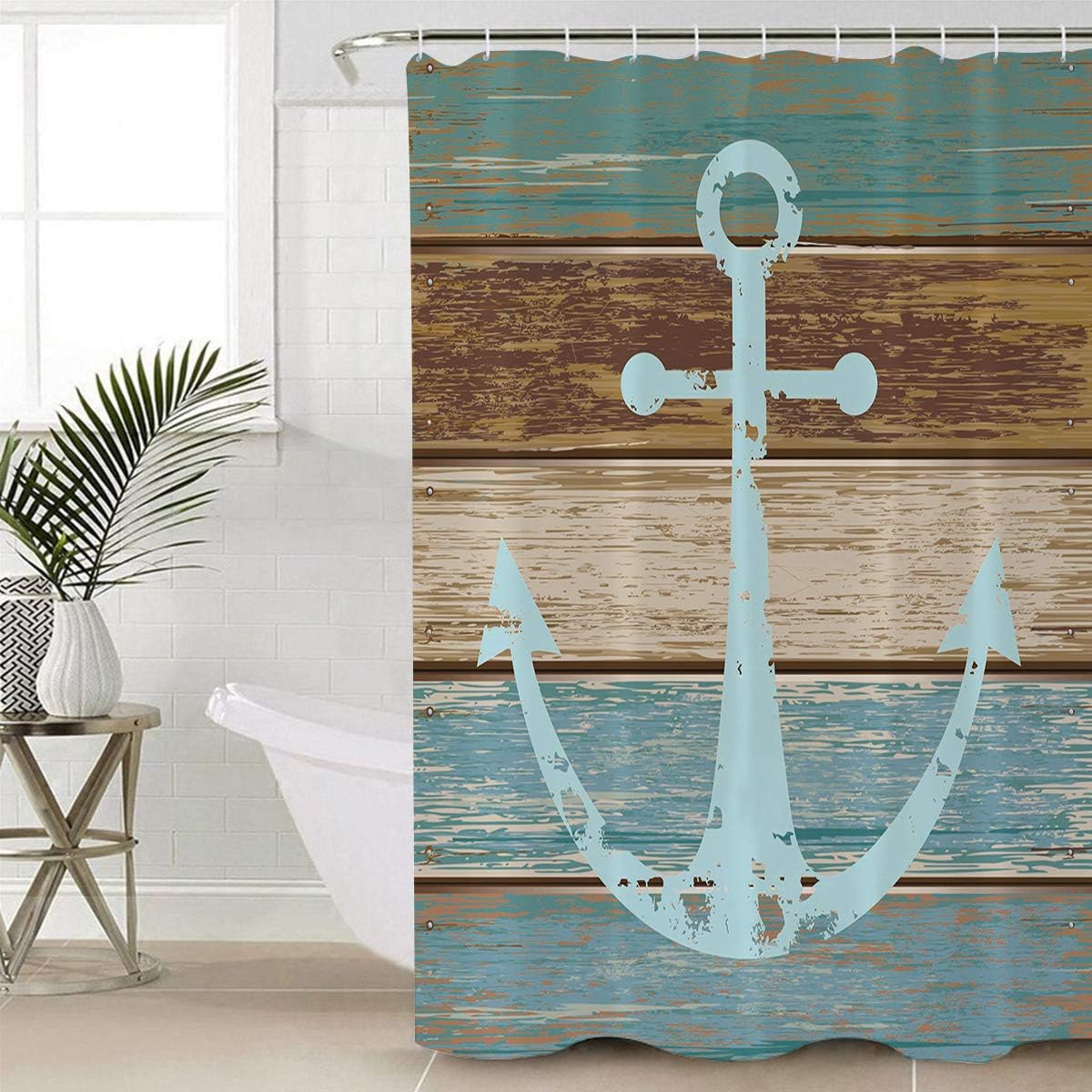 ALAGO Nautical Anchor Rustic Wood Shower Curtain Waterproof Polyester Fabric Bathroom Decorations Curtain Sets with Hooks 72" x 84"