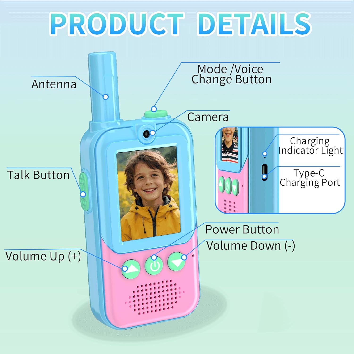 Video Walkie Talkies for Kids 2 Pack, Rechargeable Kids Video Walkie Talkies Intercom Toys for Age 3-12 Year Old Boys Girls, HD Camera & Voice Changer, Outdoor Play Camping Hiking Family Games
