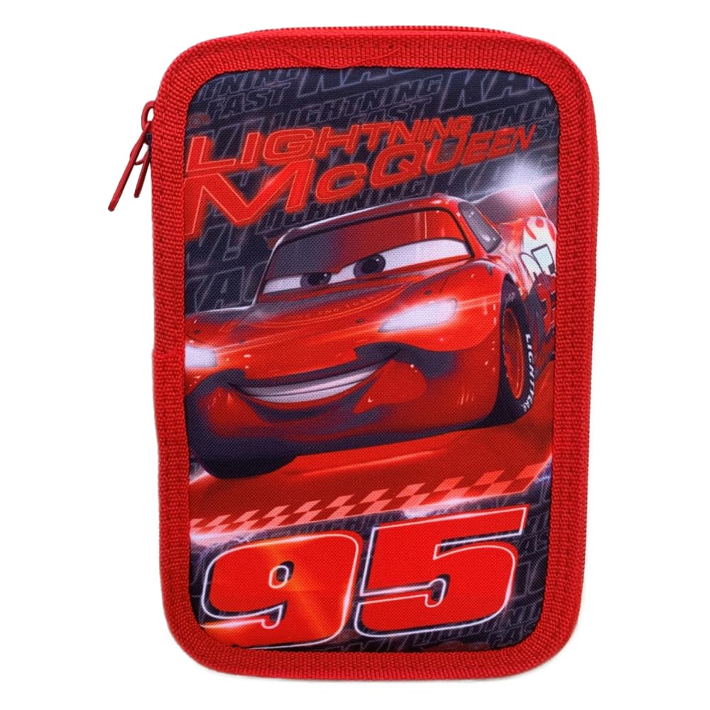 Astuccio Scuola 3 Zip, Cars, Disney, multiscomparto, Completo 44 Pezzi, Colori Giotto, 20 x 13 x 6 cm