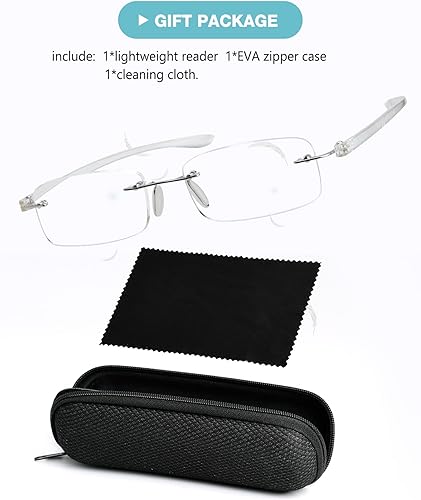 Miniatura 5 de Reducblu Lentes de lectura ligeros sin montura para mujeres y hombres, lectores rectangulares sin marco con brazo transparente +1.50