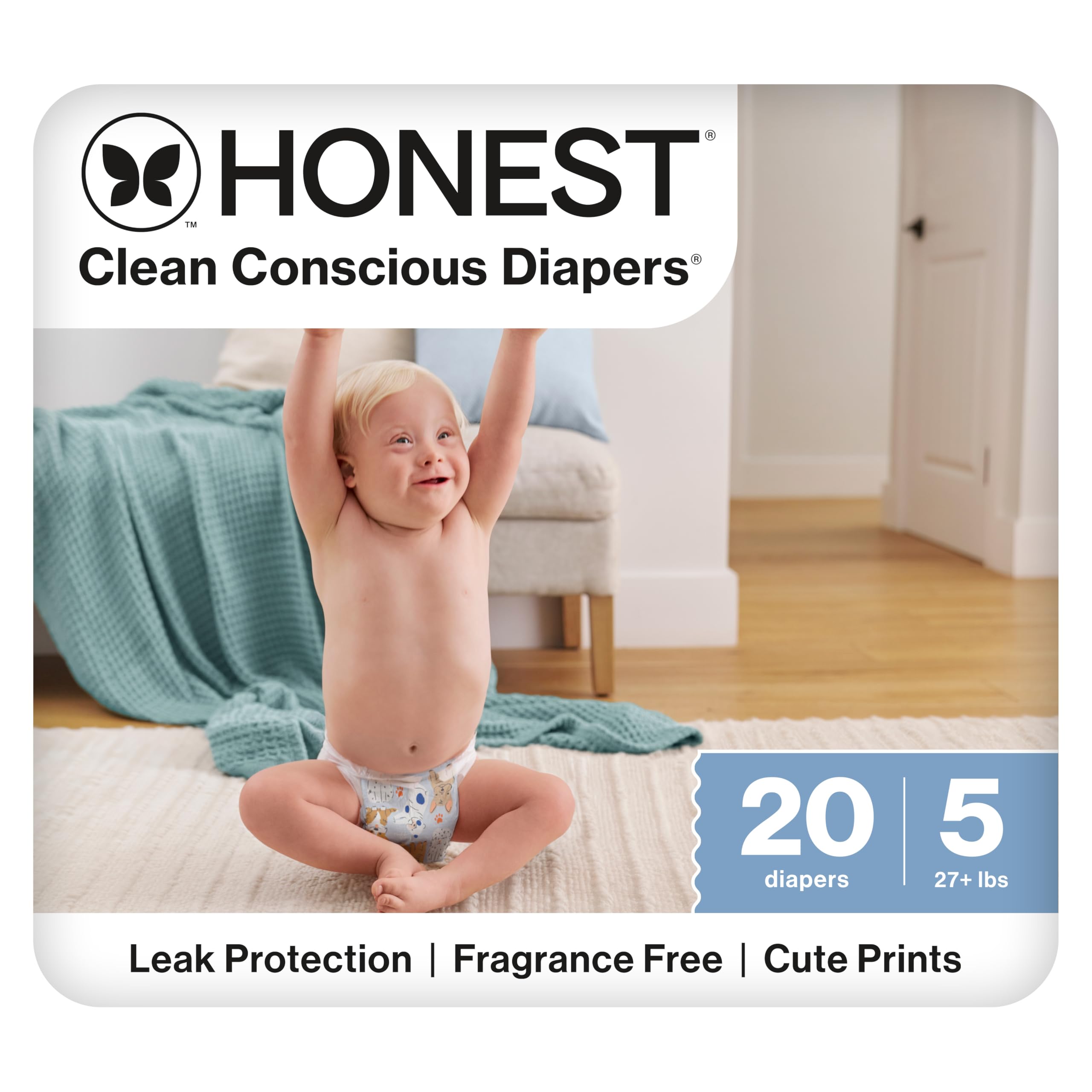 The Honest Company Daytime Diapers, It's a Pawty, Size 5, 20 Count