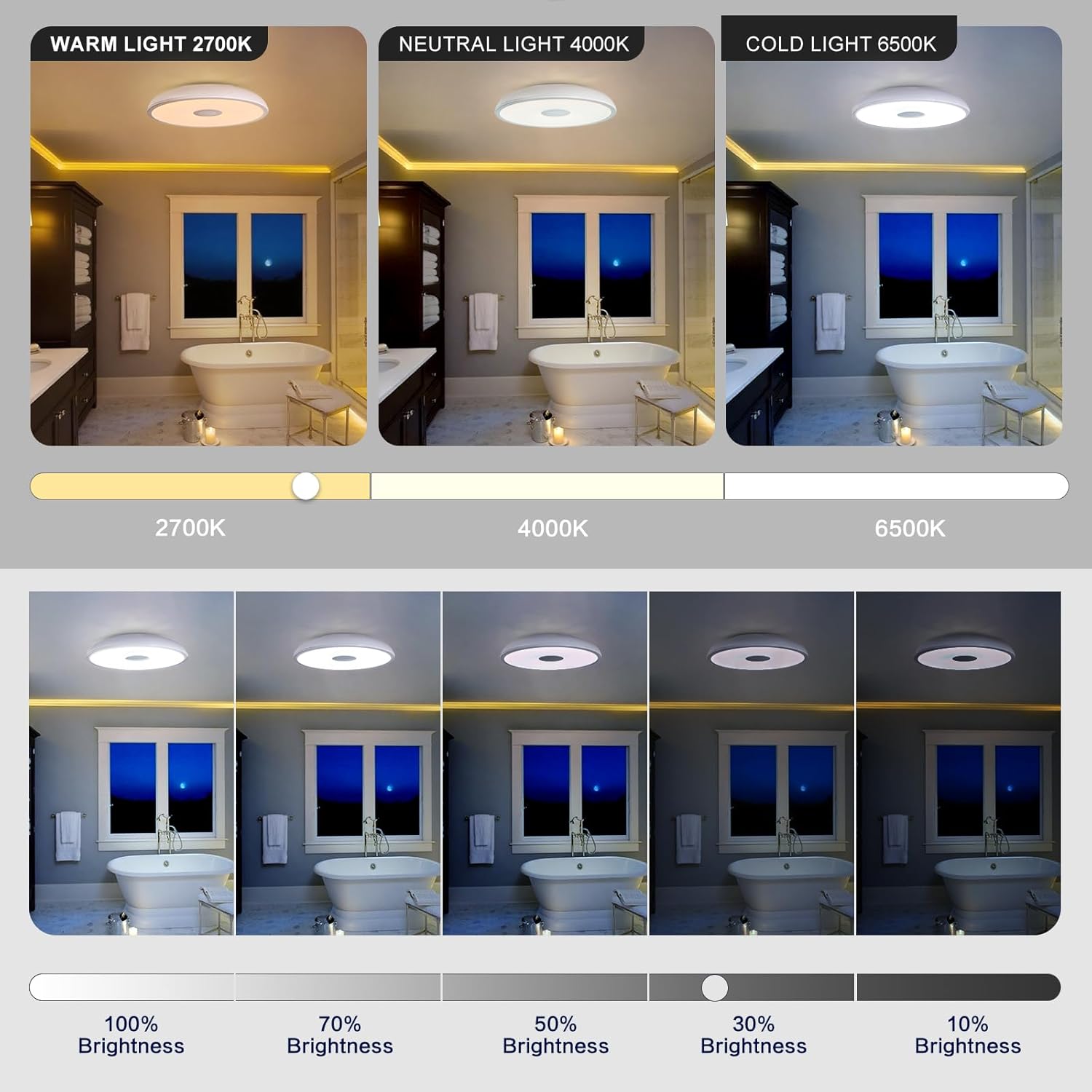 Smart Waterproof LED Flush Mount Ceiling Light Fixture,with Bluetooth Speaker,11 Inch,18 watt,Dimmable Music Lamp,RGB Color Changing Light with Remote Control,for Bathroom,Shower,Bedroom