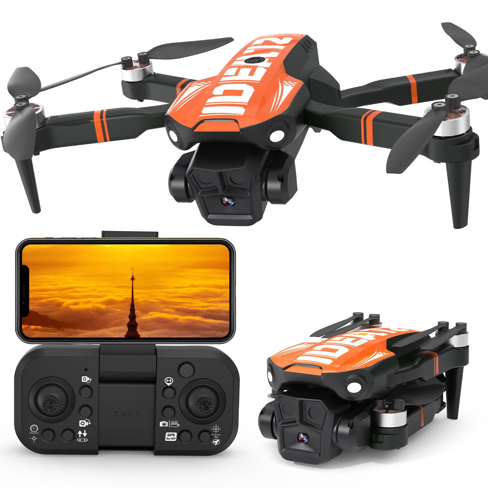 LE-IDEA Drone met 1080P HD Camera voor Volwassenen, IDEA12 RC Drones met Dual Cameras Headless Mode 360 ° Rotatie, Opvouwbare Mini Drones voor Beginners, Oranje