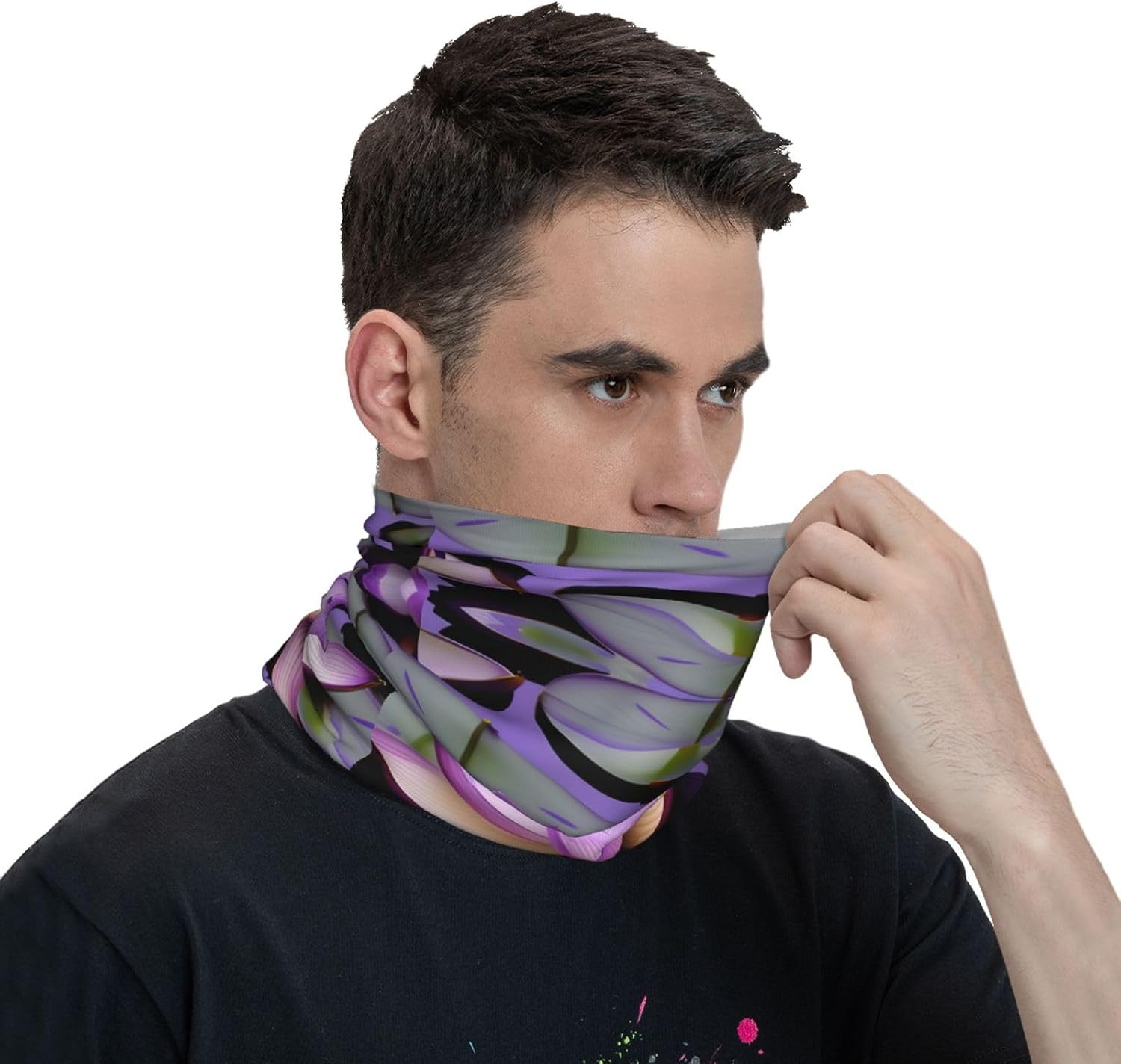 Purple Lotus Flower Print Outdoor Headband, Sports Tube Bandana Neck Gaiter Scarf Face Cover for Cycling Running