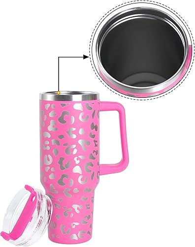 Miniatura 7 de Vaso de 40 onzas con asa, termo de acero inoxidable con diseño de leopardo, taza de café, taza de café para exteriores, para automóvil, deportes,