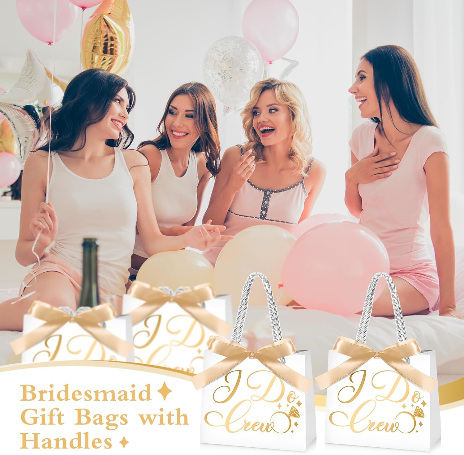 Sweetude 12 Pcs Bridesmaid Gift Bags with Handles and Ribbon 9.1 x 7.9 x 3.2 '' I Do Crew Bridal Party Gifts Bags for Wedding Favors Bachelorette Party Bridal Shower Team Bride - Image 5