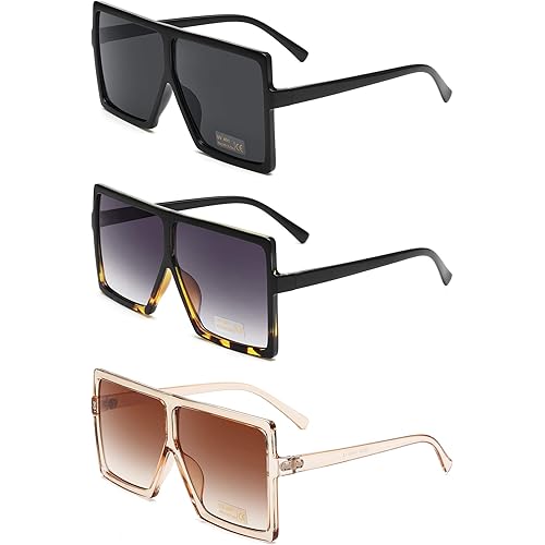GRFISIA Square Oversized Sunglasses for Women Men Flat Top Fashion Shades