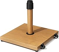 Enjoymyhome 42lbs Patio Umbrella Base with Wheels - Heavy Duty Wind-Resistant Wood Grain Stand for 1.4-1.9" Poles, Deck & Poolside