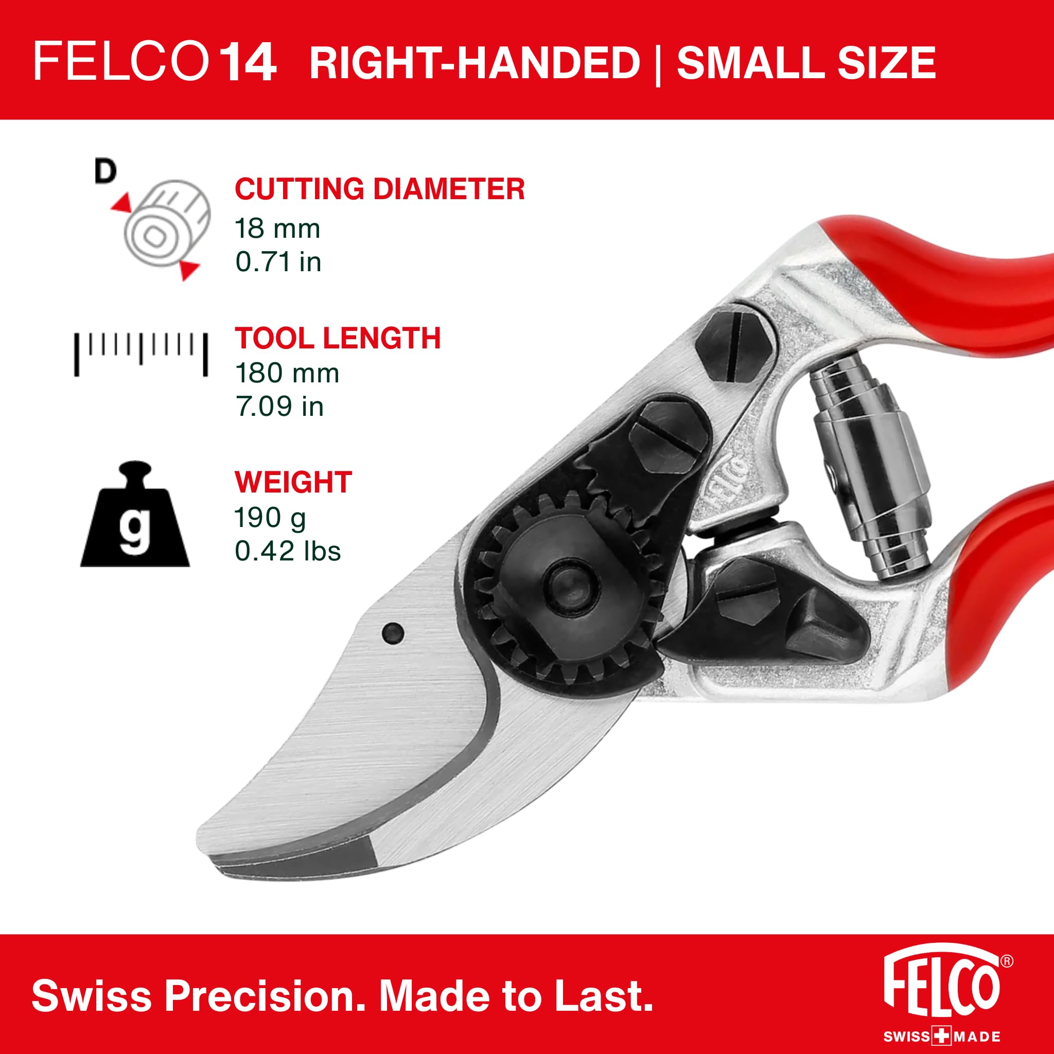 FELCO 2-teilig: Kompakte Bypass-Gartenschere 14 + Geschmiedete Boronstahl-Pflanzkelle 401, Rechtshänder, Kleine Hand, 18mm, Komplettes Gartenset