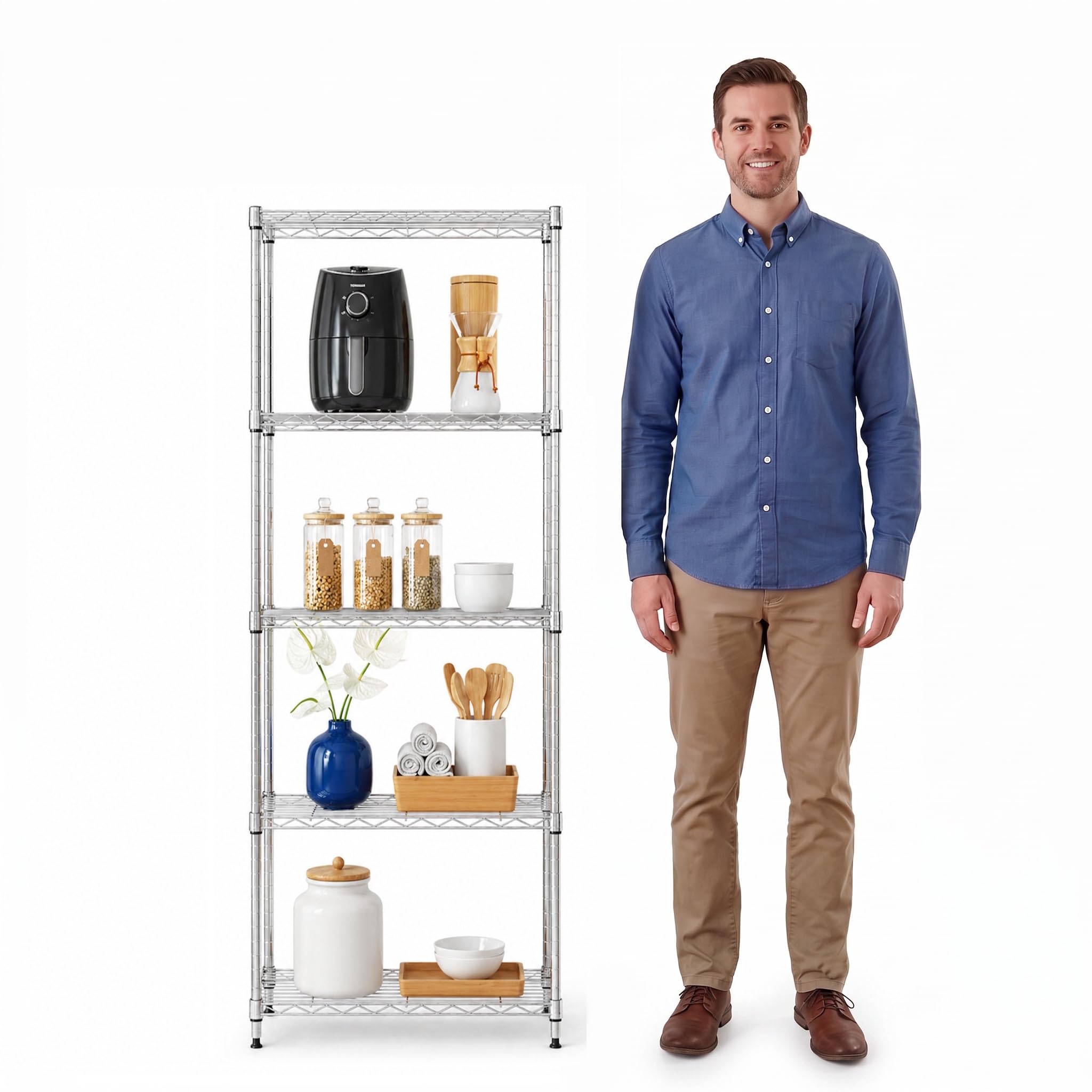 3-Tier Metal Wire Shelf, 250 lb/Shelf, Chrome, 13.5x23.3x30.1 in — Amazon image 11
