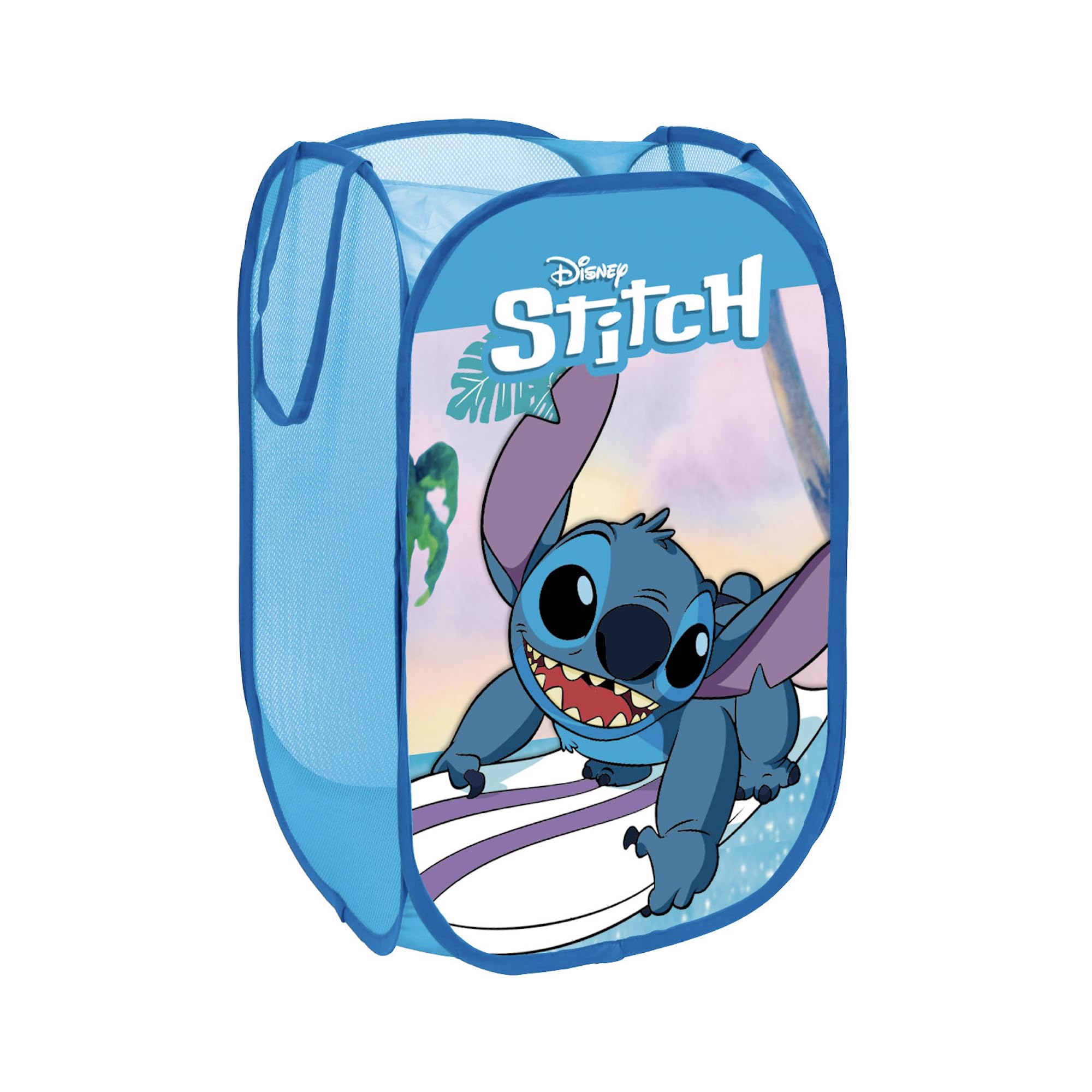 SUPERDIVER - Faltbarer Stitch-Korb - Offizielle Disney-Lizenz - Ideal zur Aufbewahrung von Spielzeug und Kleidung - 36x36x58 cm - Leicht und kompakt - Perfekt für Kinder.