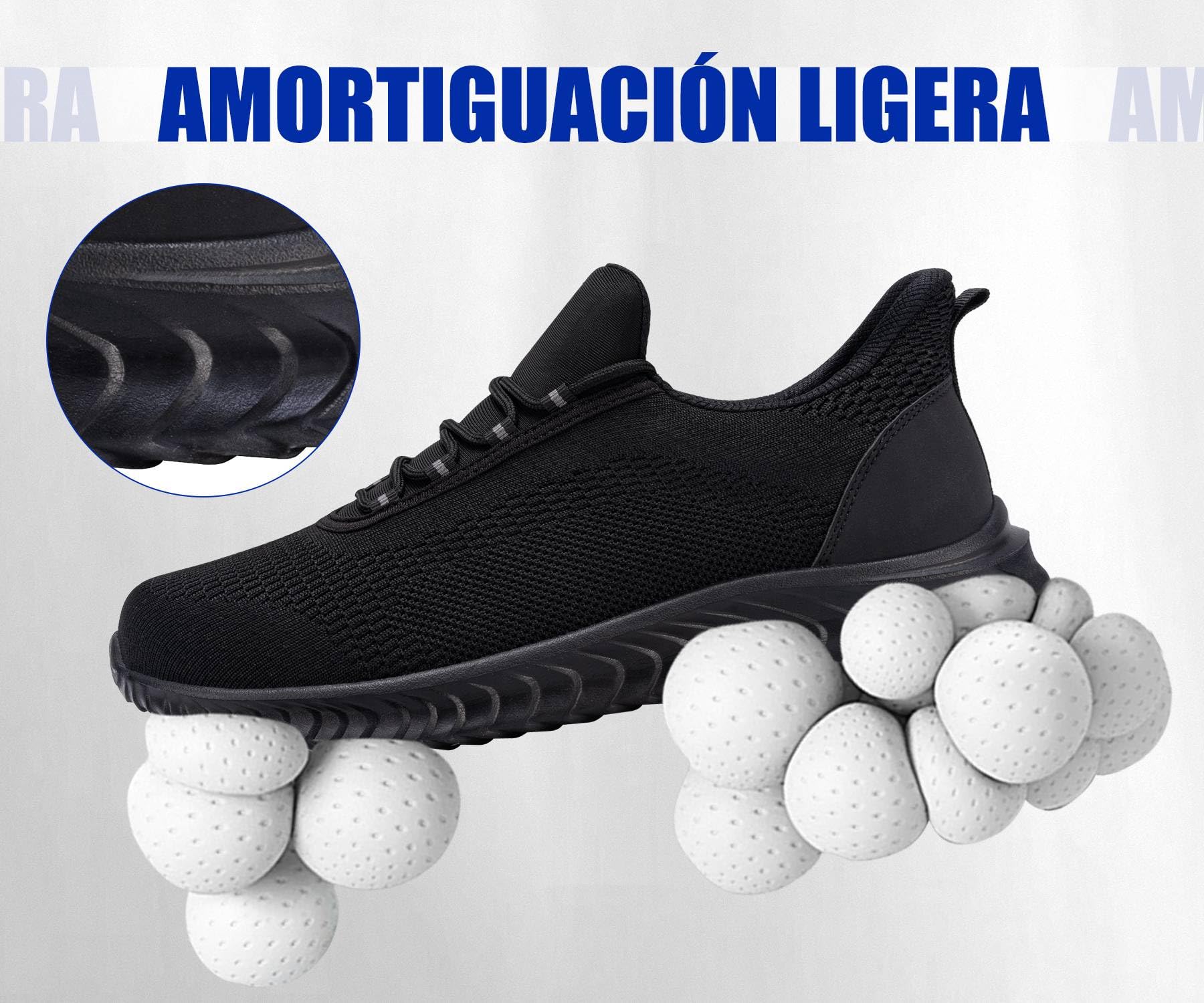 LARNMERN Zapatos de Seguridad para Hombre Slip-On Zapatillas Ligeros Calzado con Puntera de Acero