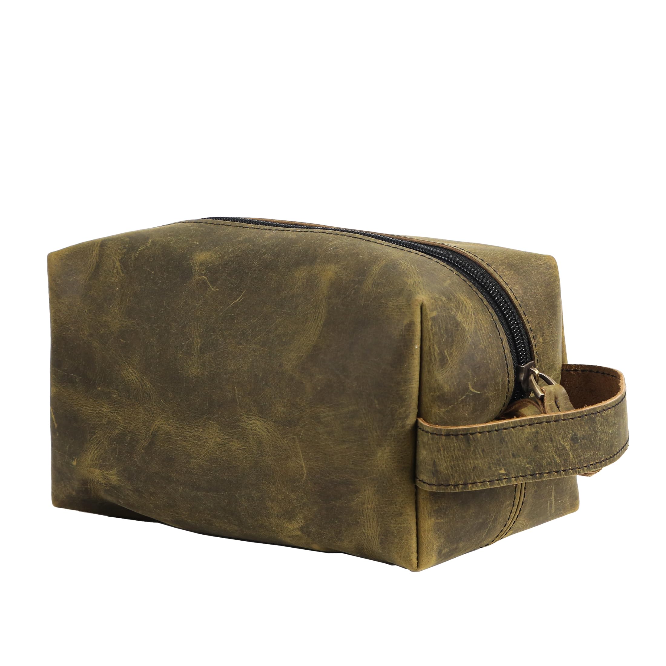 AMBUDHI Men's Leather Toiletry Travel Bag - Genuine Leather Dopp Kit, Shaving Kit Bag for Men, Groomsmen Toiletry Bag, Makeup Bag, Men's Dopp Bag, Leather Bag for Travel, Gift for men and women