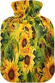 Wajiw Hot Water Bottle with Cover 2L Warm Water Bottle for Hot and Cold Compress Hot and Cold Therapies,Hand Feet Warmer,Sunflower
