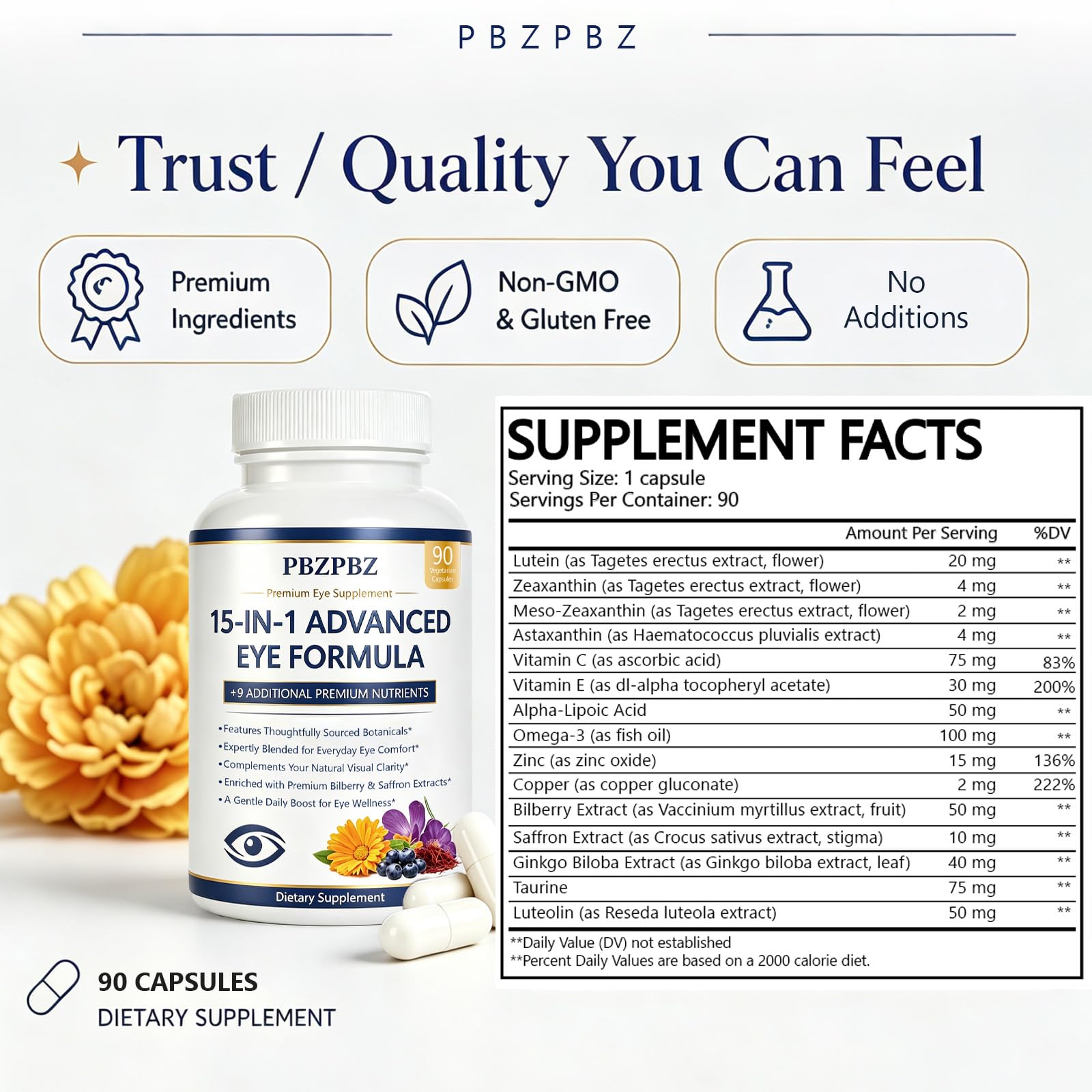 15-in-1 Advanced Eye Formula – Lutein, Zeaxanthin, Bilberry, 90 Ct — Amazon image 2