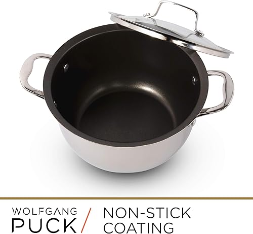Miniatura 2 de Wolfgang Puck Juego de 6 ollas y sartenes de acero inoxidable utensilios de cocina antiadherentes resistentes a los arañazos, tapas de vidrio