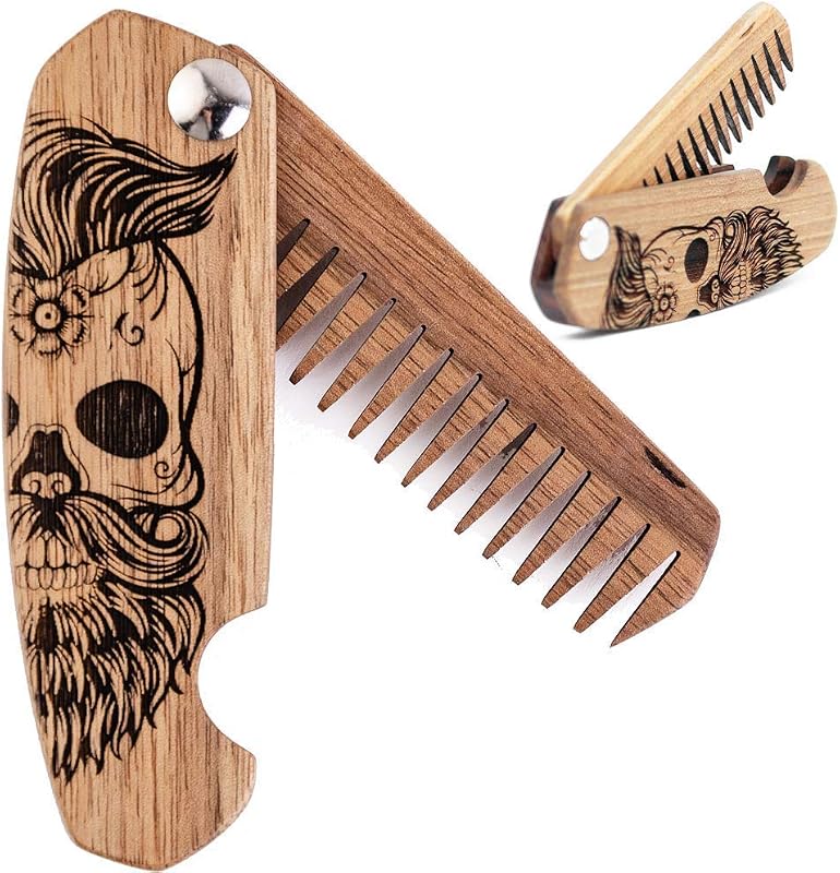 Pente dobrável para barba e cabelo Enjoy The Wood Half Skull, madeira de nogueira