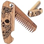 Enjoy The Wood Beard Comb for Men, Folding Pocket Beard Accessories for Men, Engraved Walnut Wooden Comb for Moustache, Beard & Hair For Him (Half Skull)