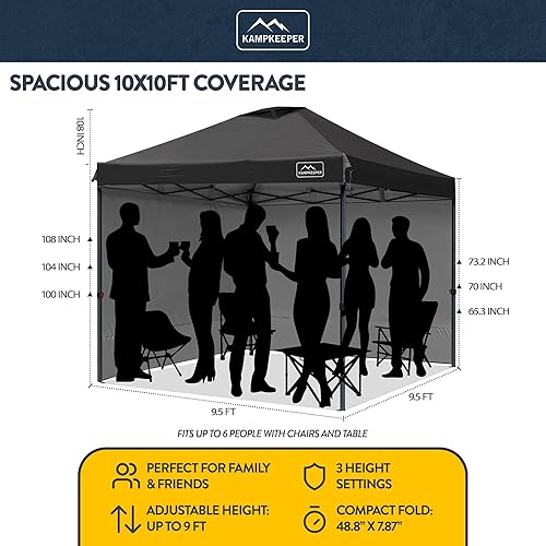 Miniatura 2 de KAMPKEEPER Tienda de campaña desplegable de 10 x 10, impermeable, sombra portátil con paredes laterales, refugio instantáneo ajustable al aire libre
