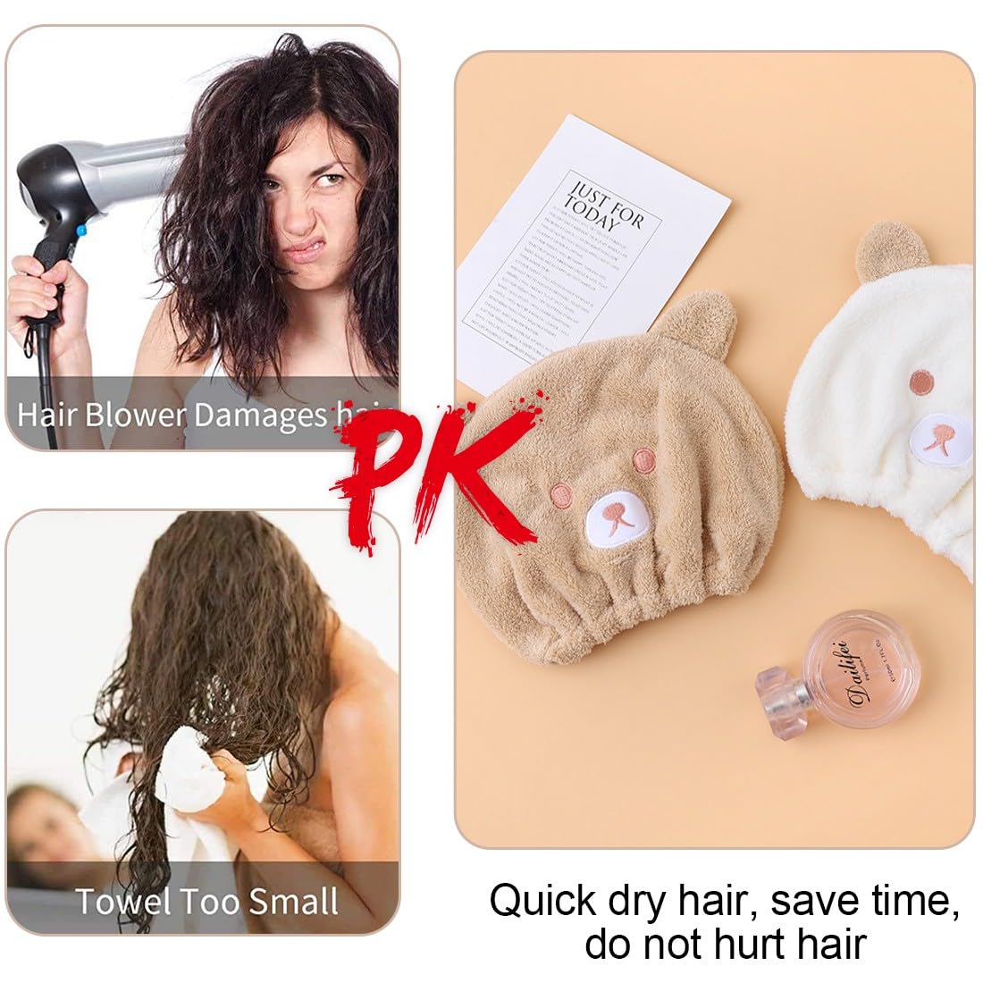 2 Pezzi Asciugamano per Capelli Turbante, Asciugamani per Capelli in Microfibra, Cappuccio per Capelli Secchi Super Assorbente, per Donne, Adulti o Bambini, Ragazze