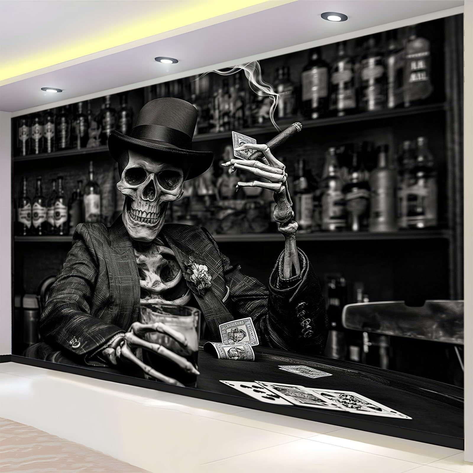 Wandbild Tapete Mr Skull Spielkarten schwarz 350x256 cm Fototapete Vlies Wandtapete Wohnzimmer Kinderzimmer Moderne Wandbilder Wand Dekoration