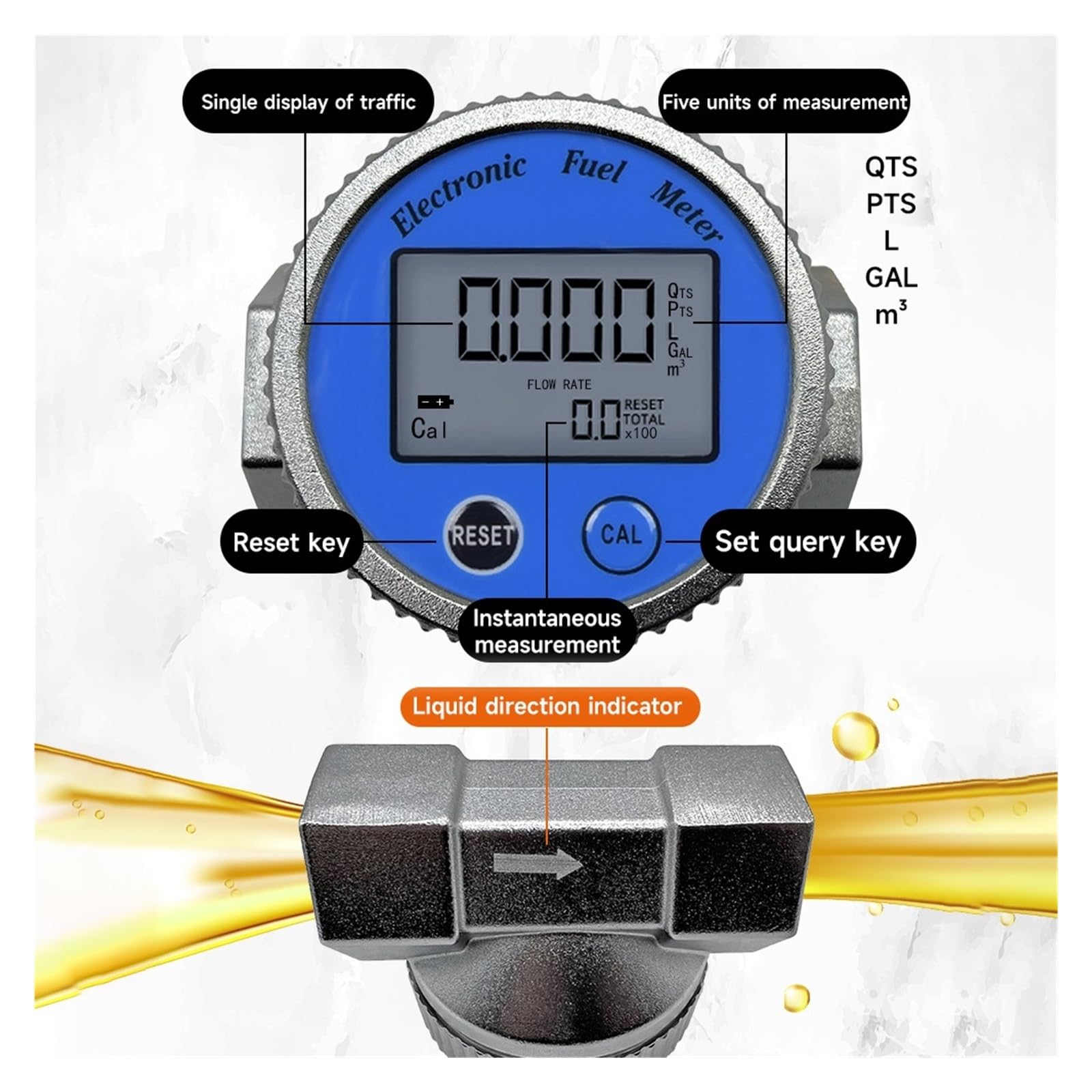 Contador de Agua, Medidor De Flujo Electrónico De Alta Precisión, Medidor De Flujo Con Pantalla Digital For Metanol, Gasolina, Queroseno, Agua, Resistente Al Agua , para uso doméstico en el jardín(DN2