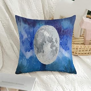 Decorative Velvet Throw Pillow Cover Round Violet Watercolor Black Night Colorful Moon Craters Paint On Graphic Artwork Starry Science Soft Cushion Case Square Pillowcase 16 x 16 Inch for Couch Sofa