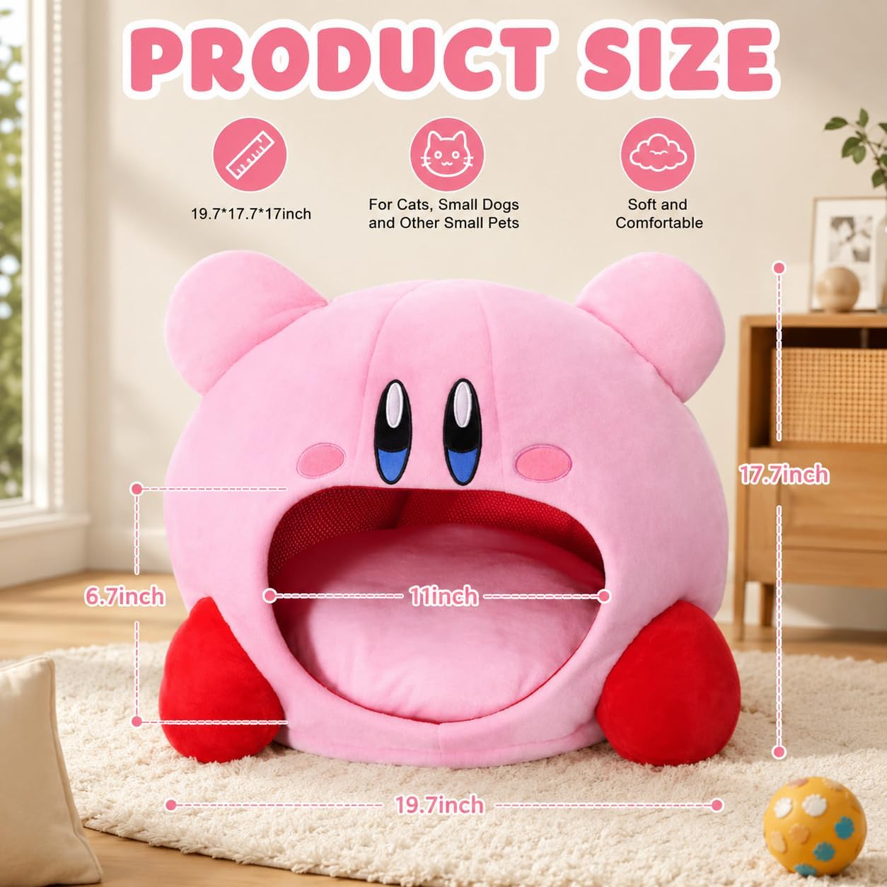 YIYTREE Cute Cat Cave Bed, Covered Hooded Cat Bed for Indoor Cats, Cozy Plush Kitty Bed & Puppy Nest with Removable 、Cushion, Calming Self-Warming Pet Igloo House with Non-Slip Bottom