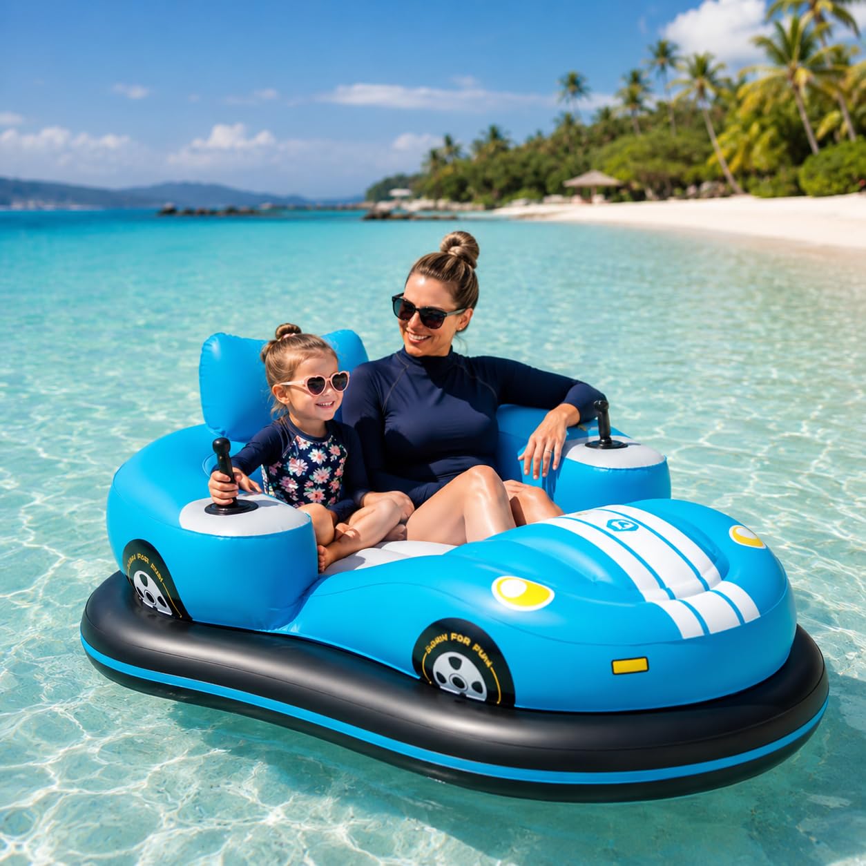 Sunseota Blue Rechargeable Electric Pool Float For Adults, Inflatable Motorized Water Lounger With 360° Steering, 2600 Mah Battery, Cup Holders And Cordless Air Pump Included -1Battery