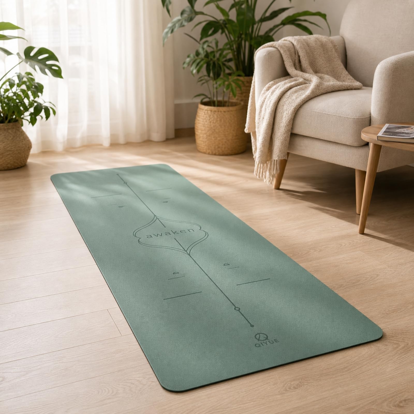 Tappetino Pilates Tappeto Fitness Tappetino Palestra Materassino Allenamento con Superficie Aderente E Spessore Ammortizzante per Stabilità Adatto a Benessere, Verde Giada, Luna E Stelle