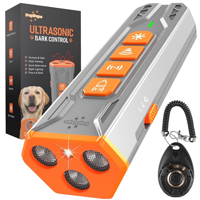 Dispositivo Ultrassônico Antilatido para Cães com Clicker de Adestramento PupDepo, Cinza