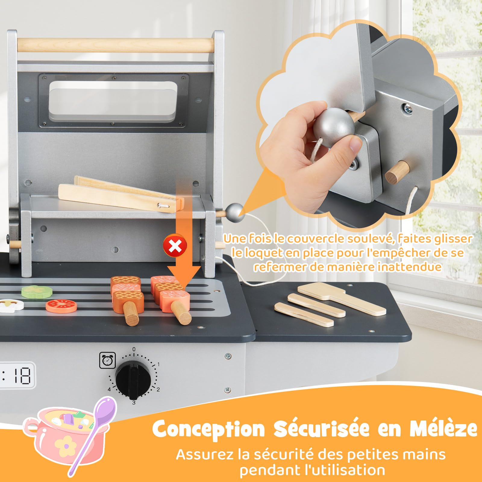 COSTWAY Barbecue Enfant en Bois avec 19 Accessoires