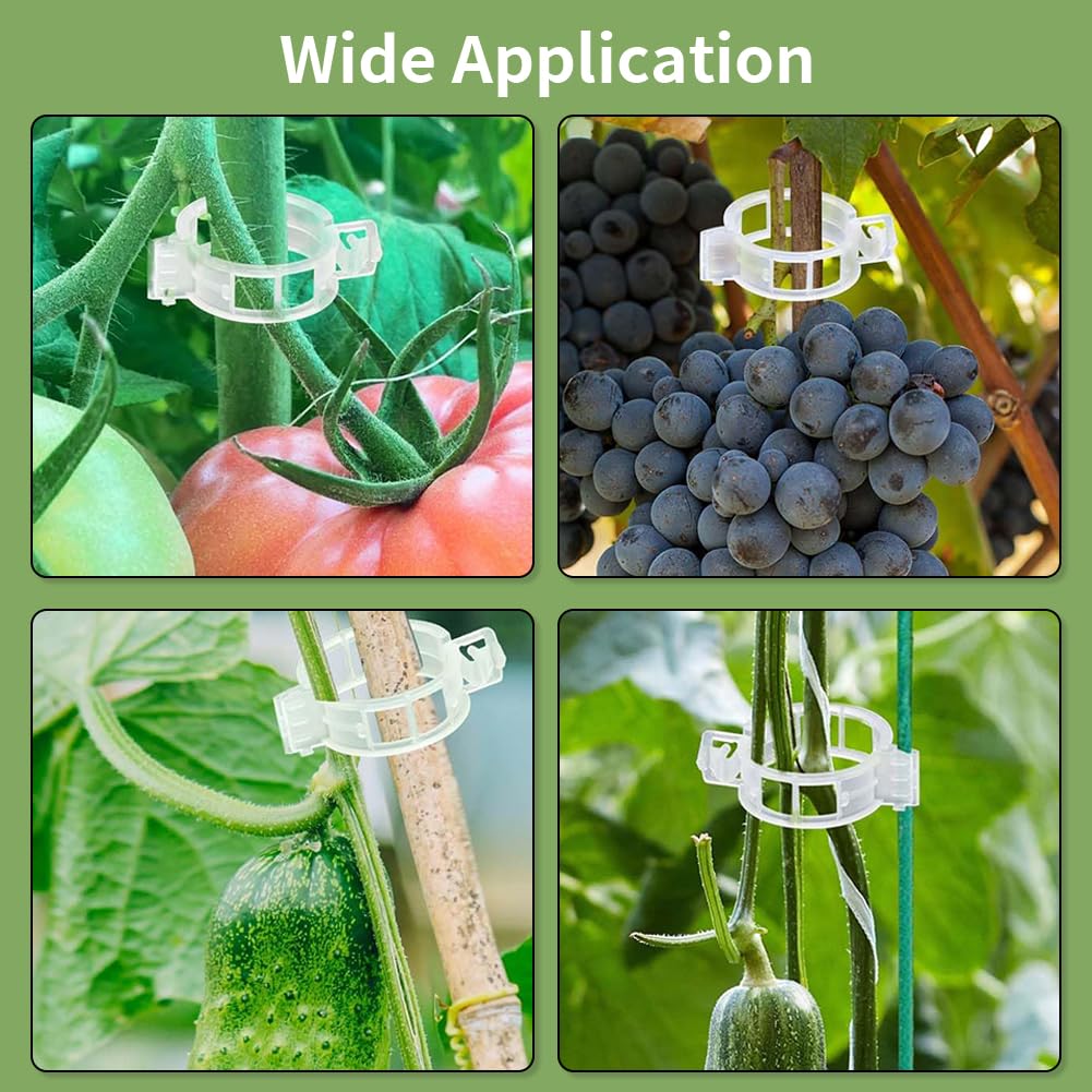 100 clips de soporte para plantas trepadoras, clips de enrejado de plástico reutilizables para tomate, vid de uva, verduras, clips de fijación de jardín (150, blanco)