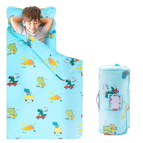 FAINSY Tapete para siesta con almohada y manta, tela 100% algodón, 50 x 20 x 1.5 pulgadas, tapete de dormir acolchado, para guardería, preescolar,