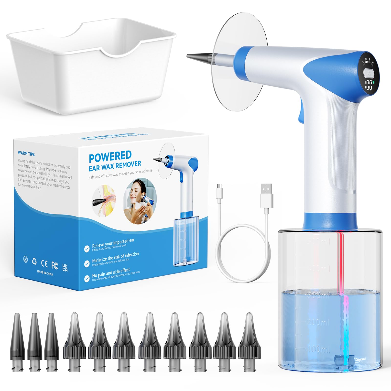 Ear Wax Removal Electric Ear Wax Removal Kit with Light Ear Irrigation System with 4 Pressure Modes Real-Time